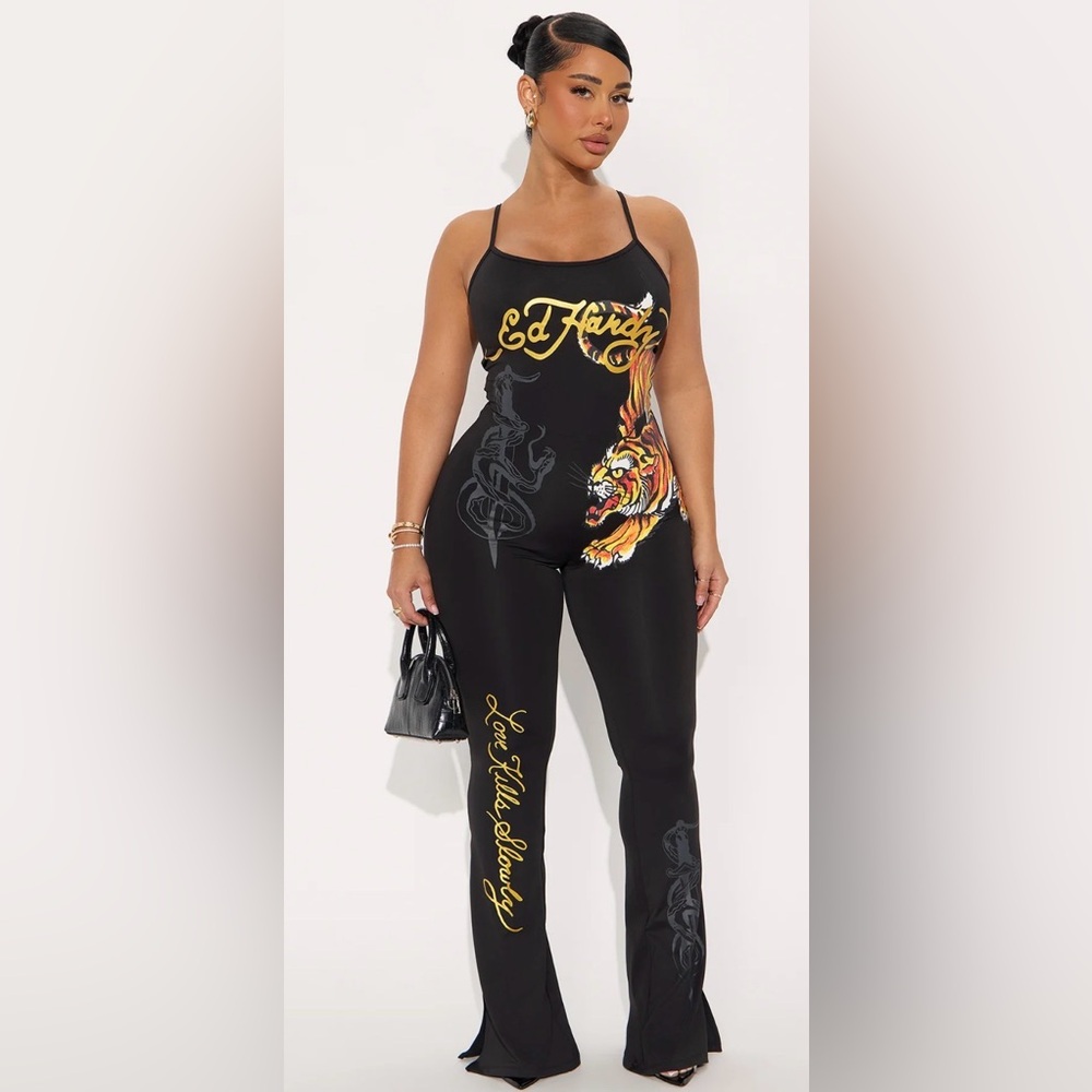 NWT Ed Hardy Tiger black Jumpsuit size M